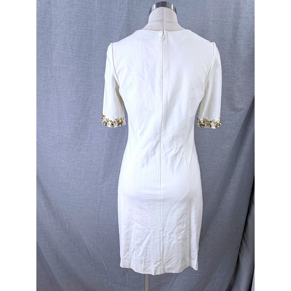 Eliza J Ivory Jewel Embellished Shift Dress Gold Beaded Neckline Size 8 - Picture 7 of 8